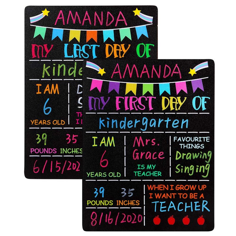 PETCEE First Day of School Sign - Double Sided First and Last Day of School Chalkboard Sign 9"x 12" 1st Day of Preschool Pre-K Kindergarten Photo Props Gifts for Kids Girls Boys Daughter Son - Image 2